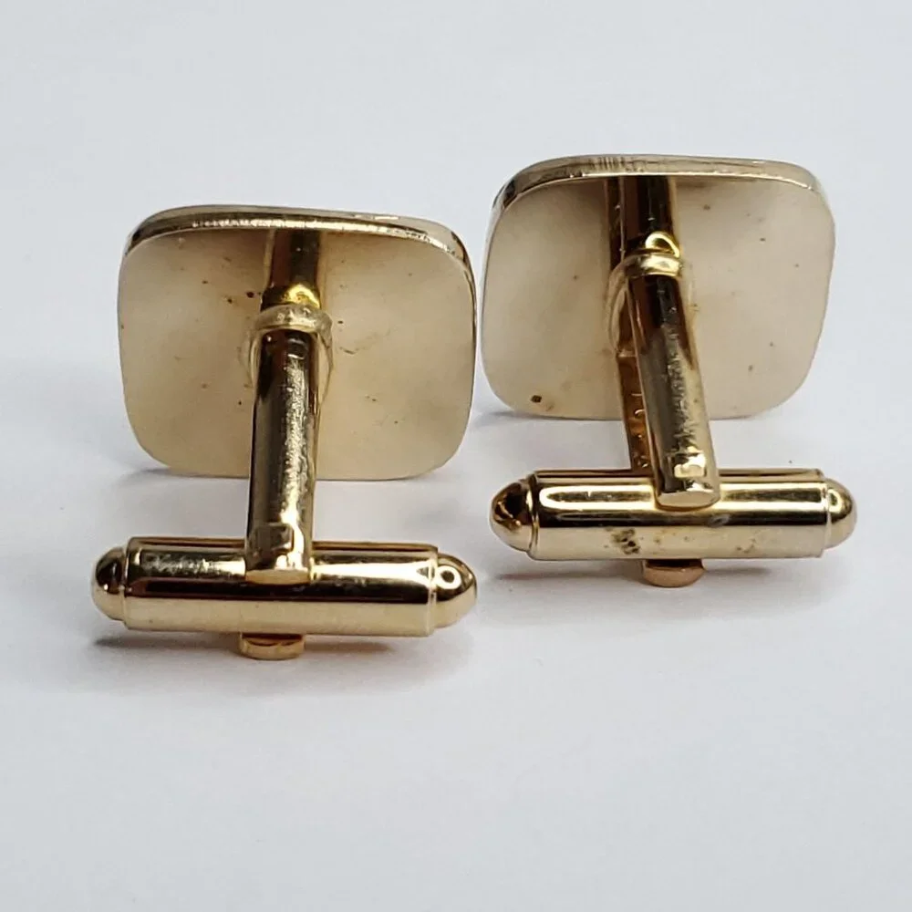 Vintage Cufflinks Gold Tone Square Basket Weave